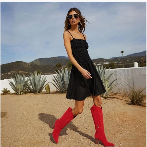 Red Suede Knee-High Boots - Picture 7 of 16